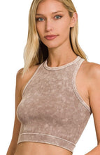 Load image into Gallery viewer, WASHED RIBBED SEAMLESS HIGH-NECK CROPPED TANK TOP | ASH PINK
