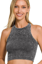 Load image into Gallery viewer, WASHED RIBBED SEAMLESS HIGH-NECK CROPPED TANK TOP | ASH PINK
