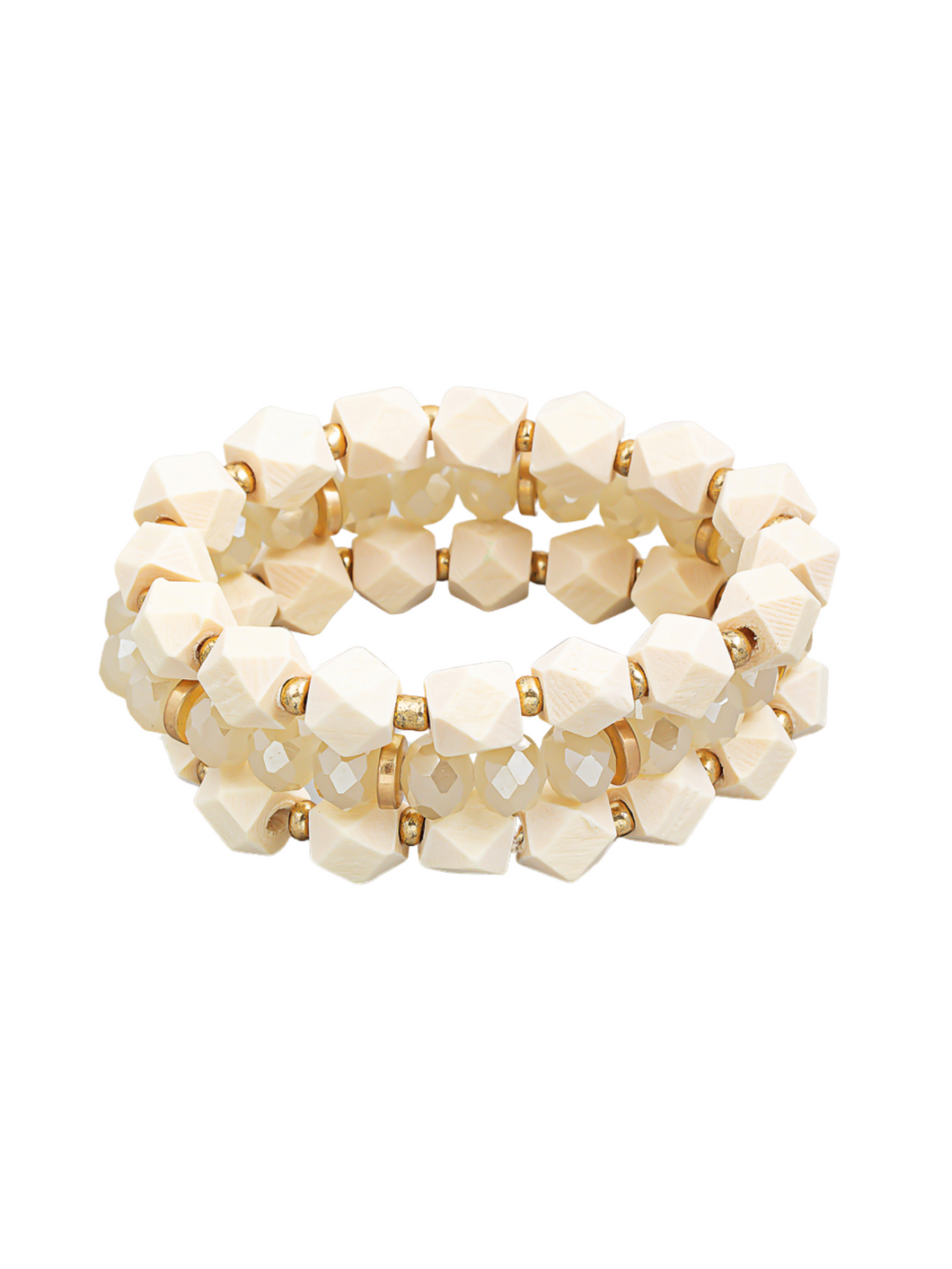 GEOMETRIC BLOCK BEADED STACKABLE BRACELET SET | NATURAL