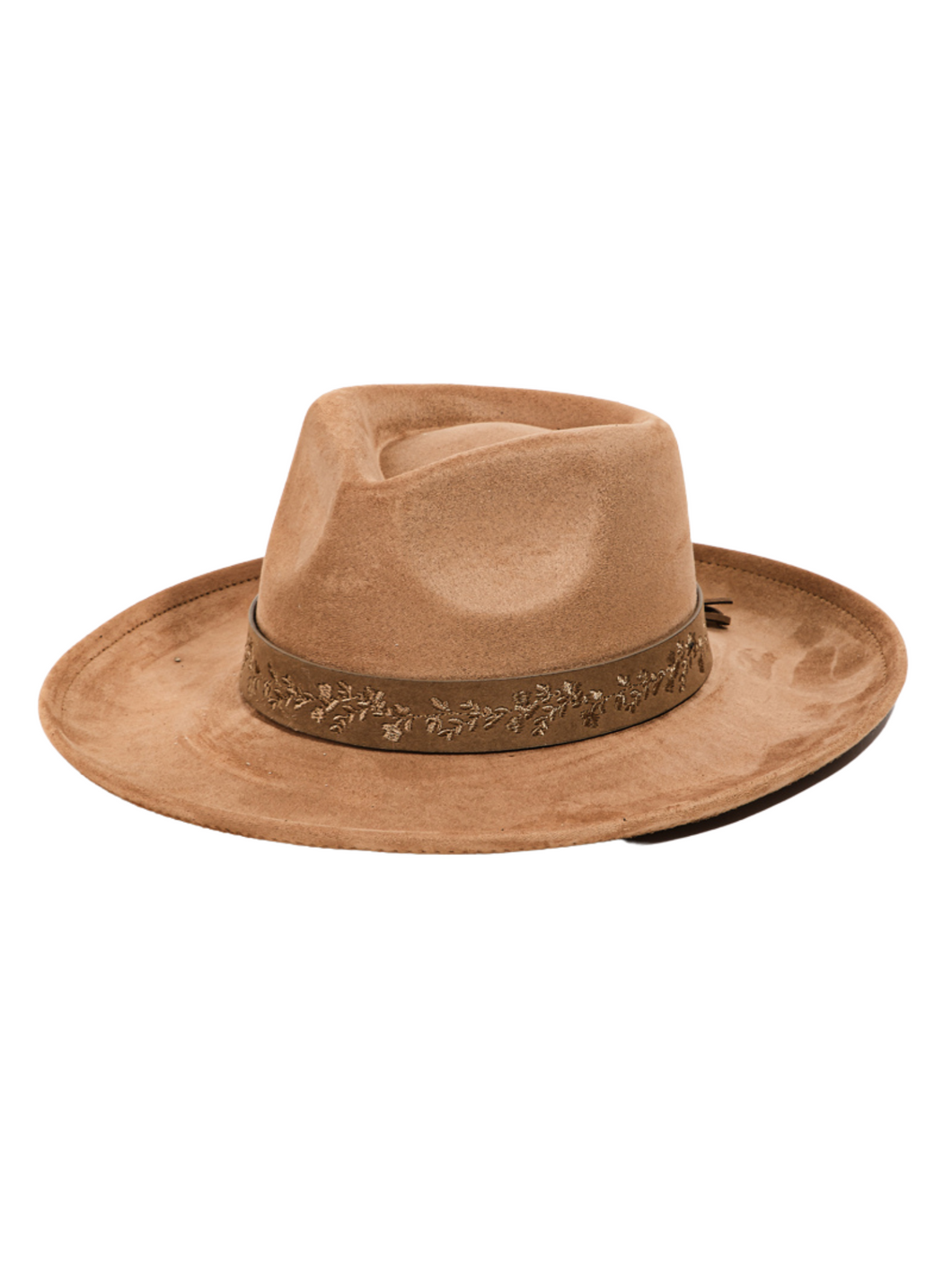 SUEDE LEATHER HAT W/ EMBROIDERED BAND | BROWN