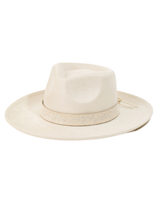 SUEDE LEATHER HAT W/ EMBROIDERED BAND | IVORY